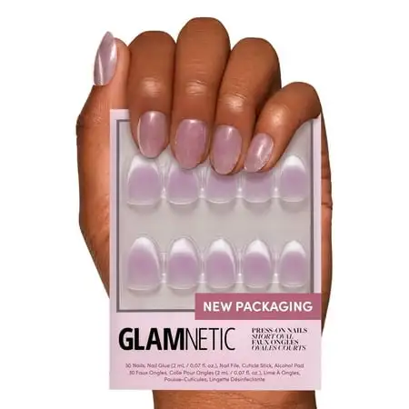 Glamnetic Press-On Nails – Fairy Dust | Velvet Pink Short Oval Nails, Reusable, 30 Count