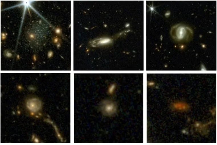 a six-paneled image showing six different galaxies