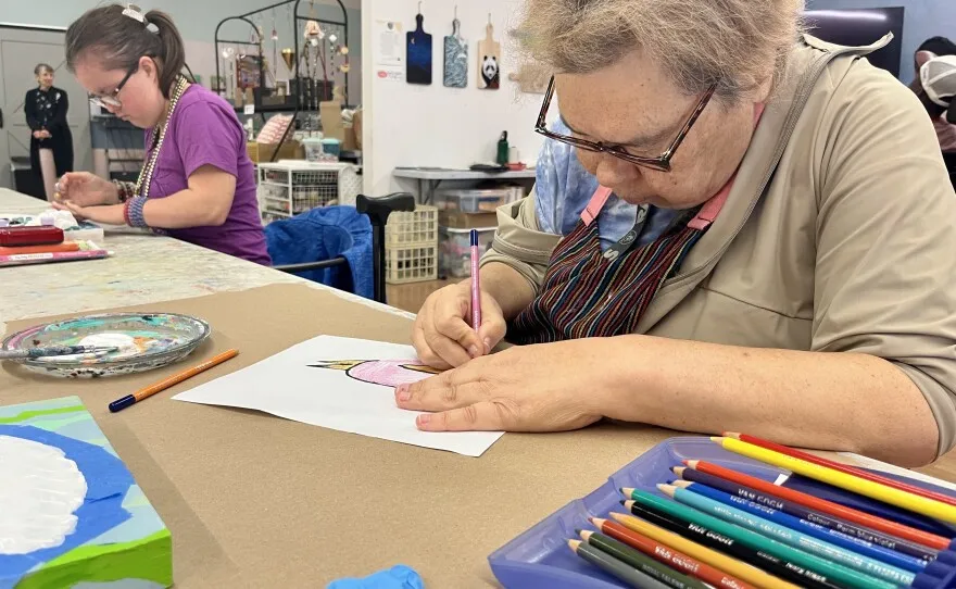Students artists color new works at Sophie's Gallery in El Cajon, June 5, 2025.
