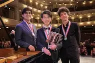 Top winners of the 2025 Van Cliburn International Piano Competition: L to R, Evren Ozel...