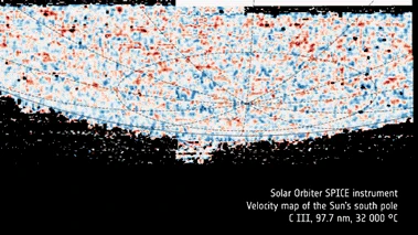 a blurry field of white, blue, and red pixels form a roughly semi-circular shape