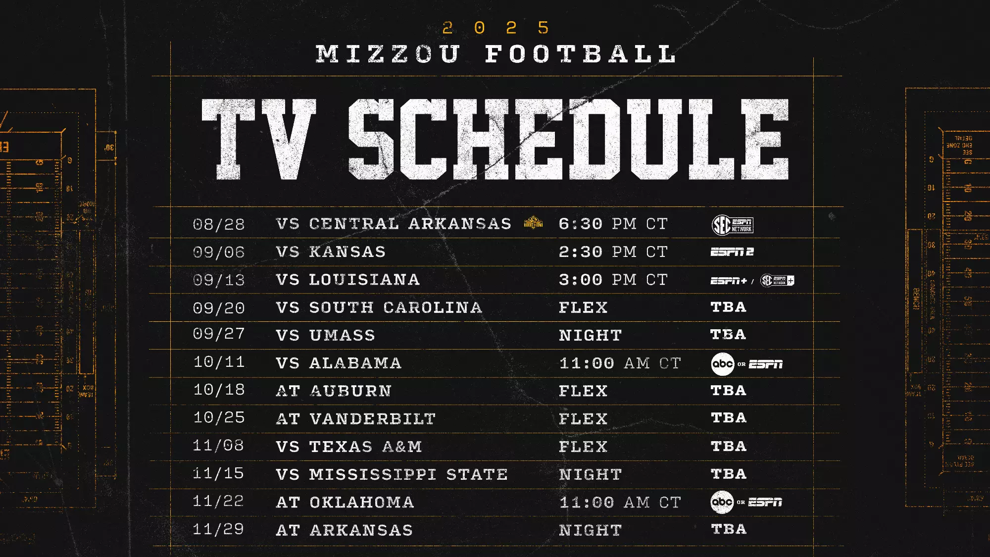 Television Windows Announced for 2025 Football Season – University of Missouri Athletics
