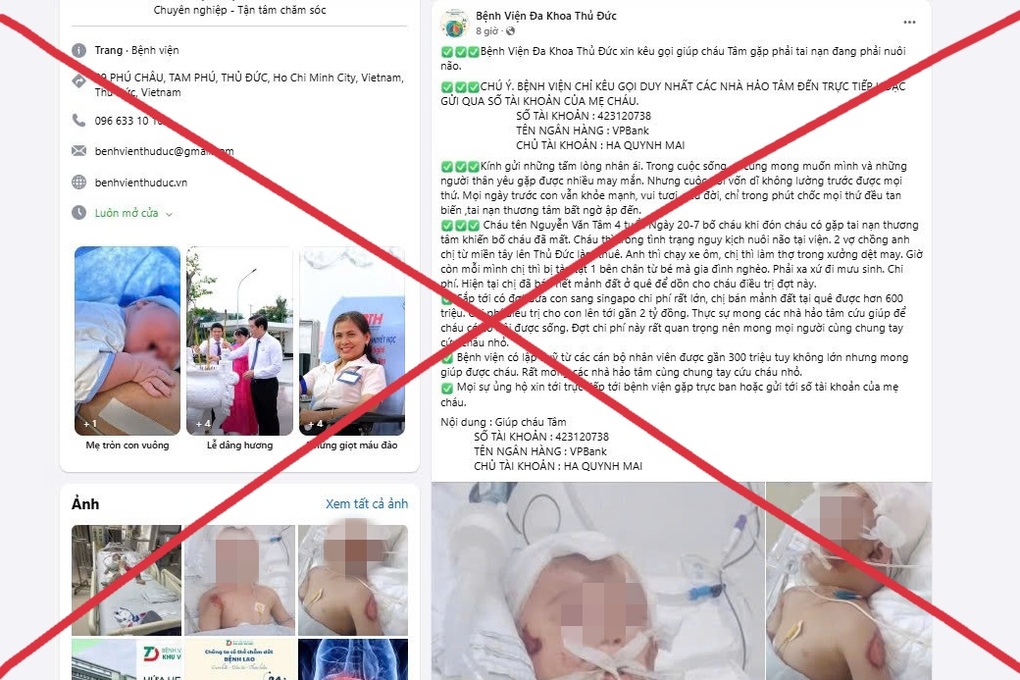Giả mạo Bệnh viện Đa khoa Thủ Đức, lấy ảnh em bé nguy kịch để quyên tiền