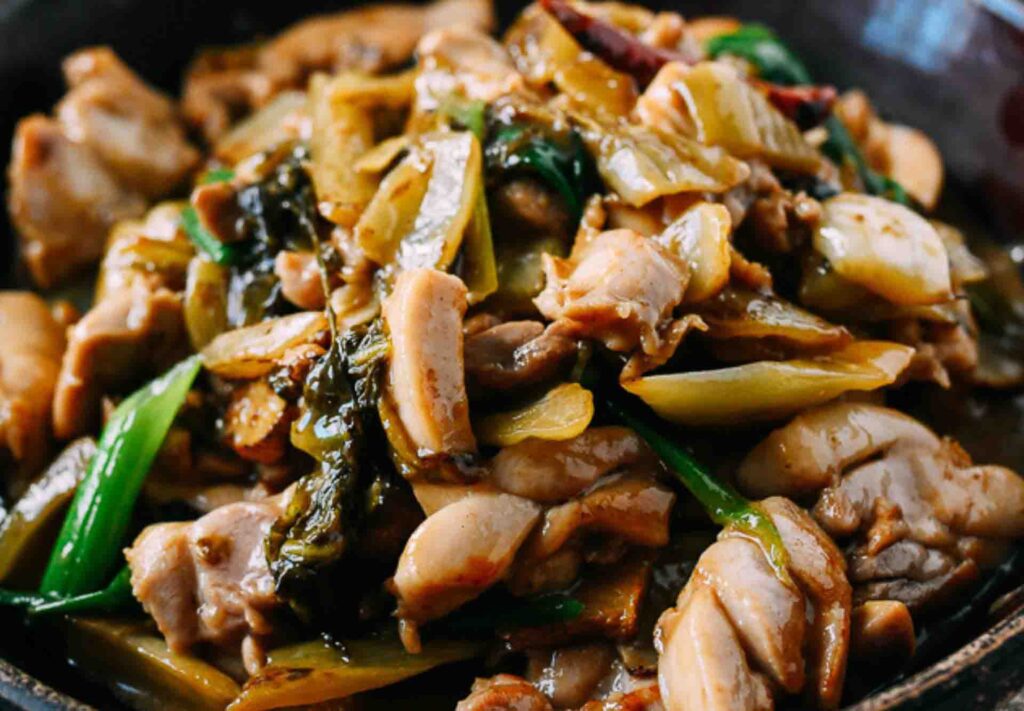 Cantonese-Style Chicken with Tangy Mustard Greens