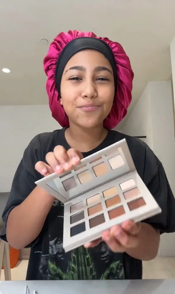 The video began with the preteen holding up a handful of makeup and stating, 'Honest makeup review'