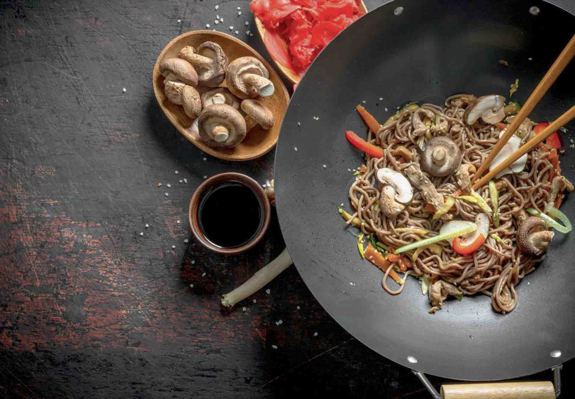 Braised Wild Mushroom Noodles with Soy Sauce
