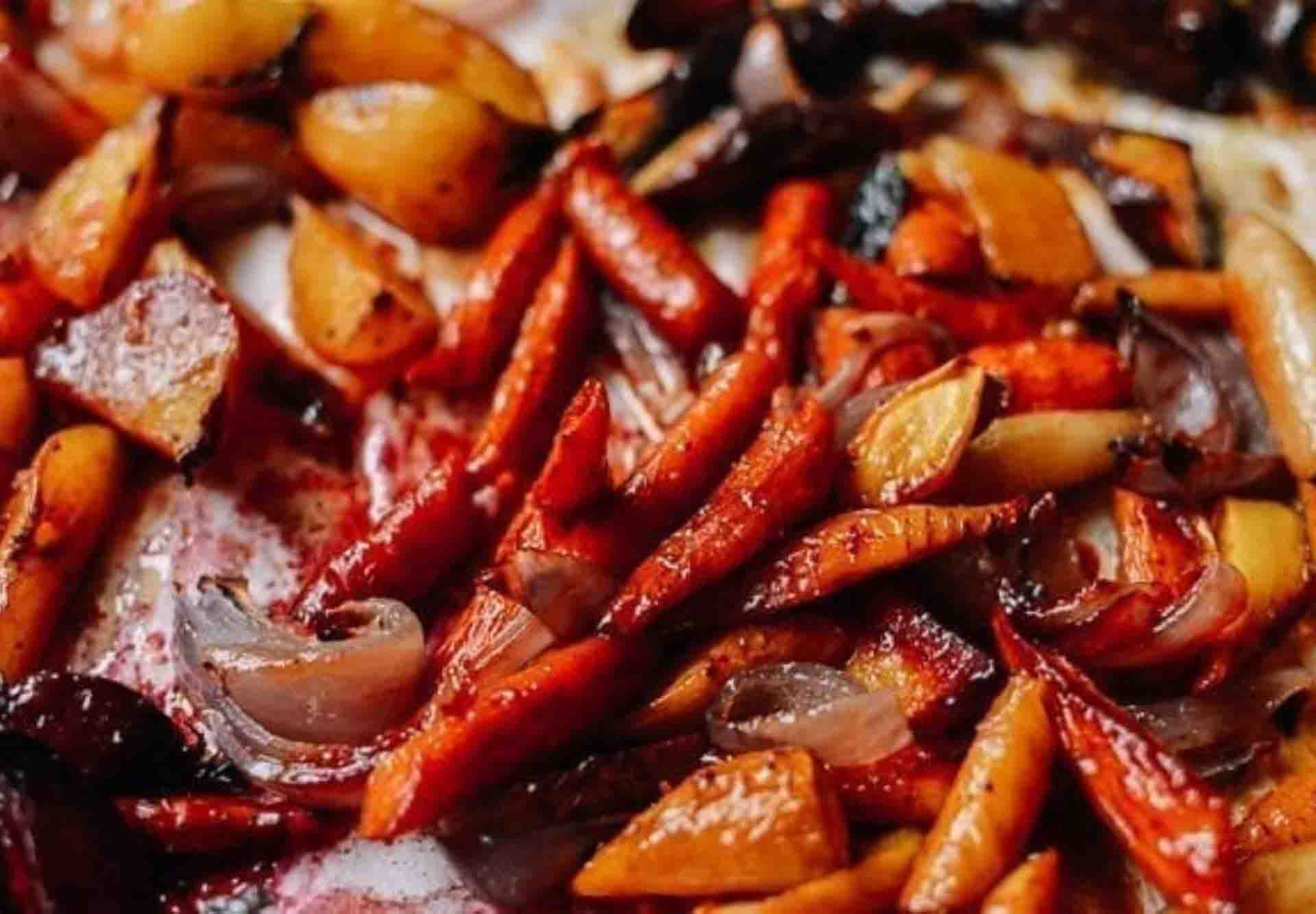 Oven-Roasted Root Vegetables Topped with a Miso Glaze