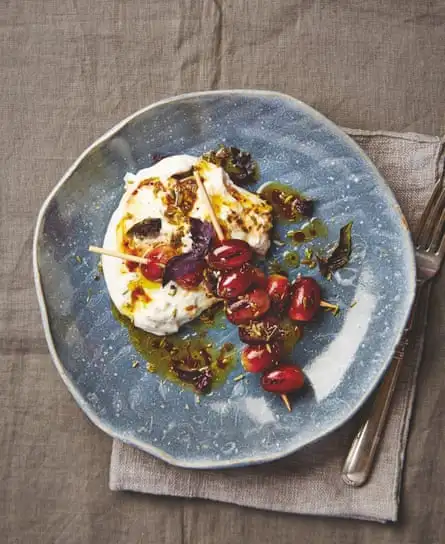 Yotam Ottolenghi’s burrata with chargrilled grapes and basil