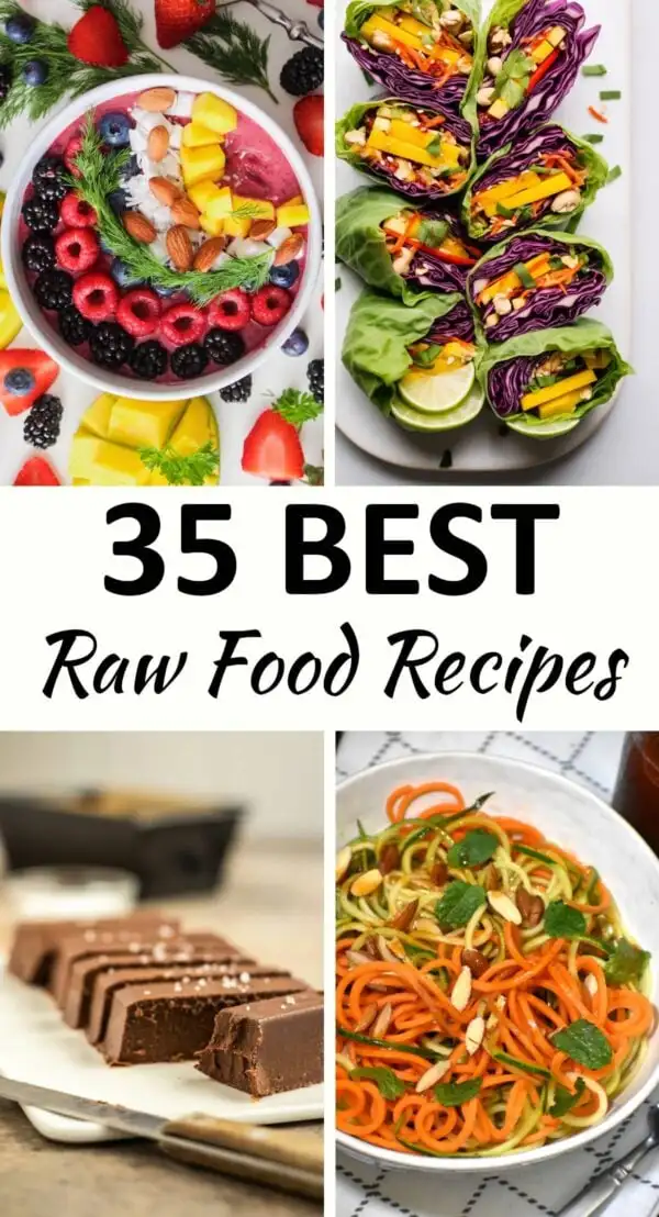 Collage of four raw food recipes.