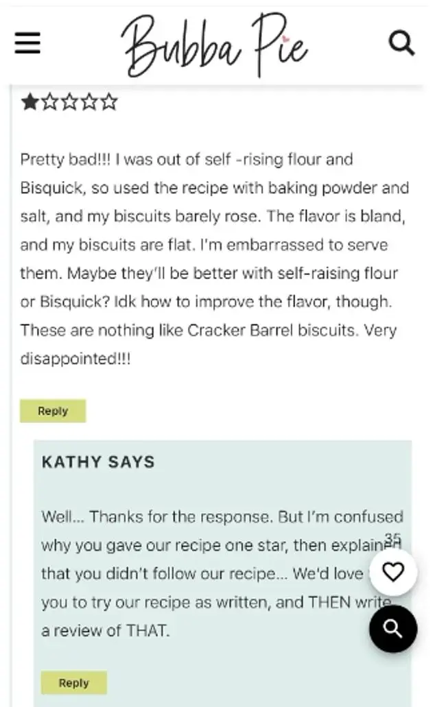 Other people were quick to give a 1-star review of a recipe they didn't follow at all
