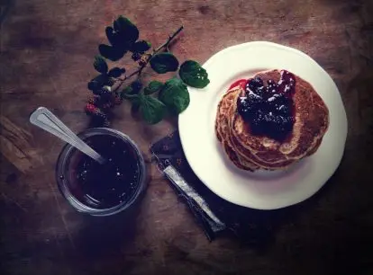 Sourdough pancakes with a blackberry compote