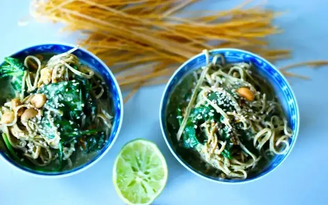 Soybean Noodles In Peanut Butter Spinach Sauce 1