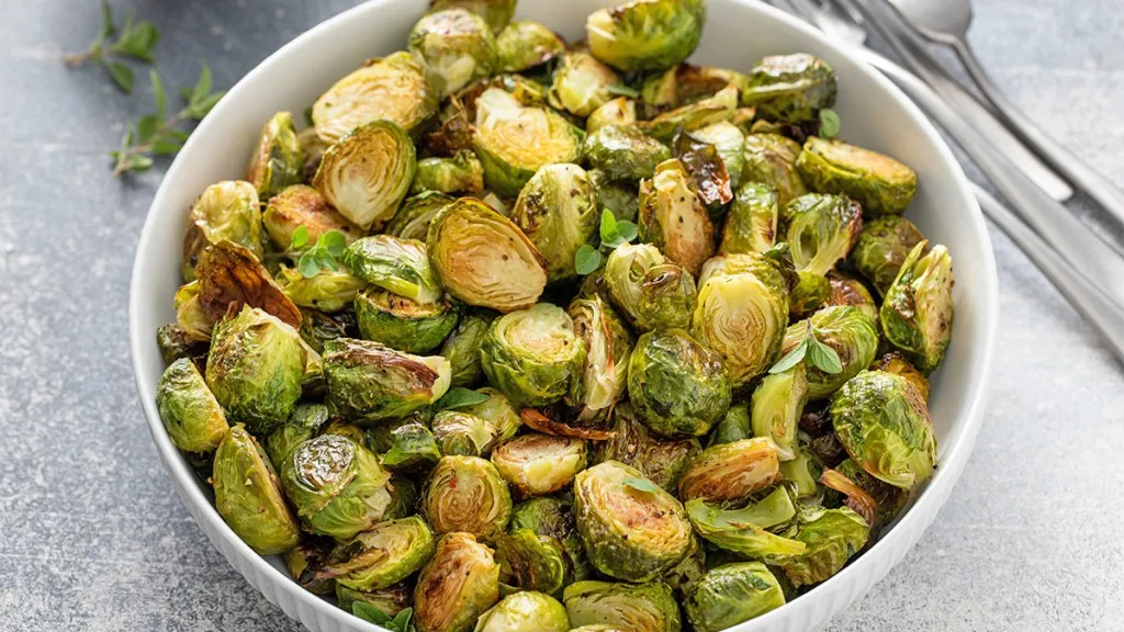 Air fried Brussels sprouts cooked in an Instant Pot