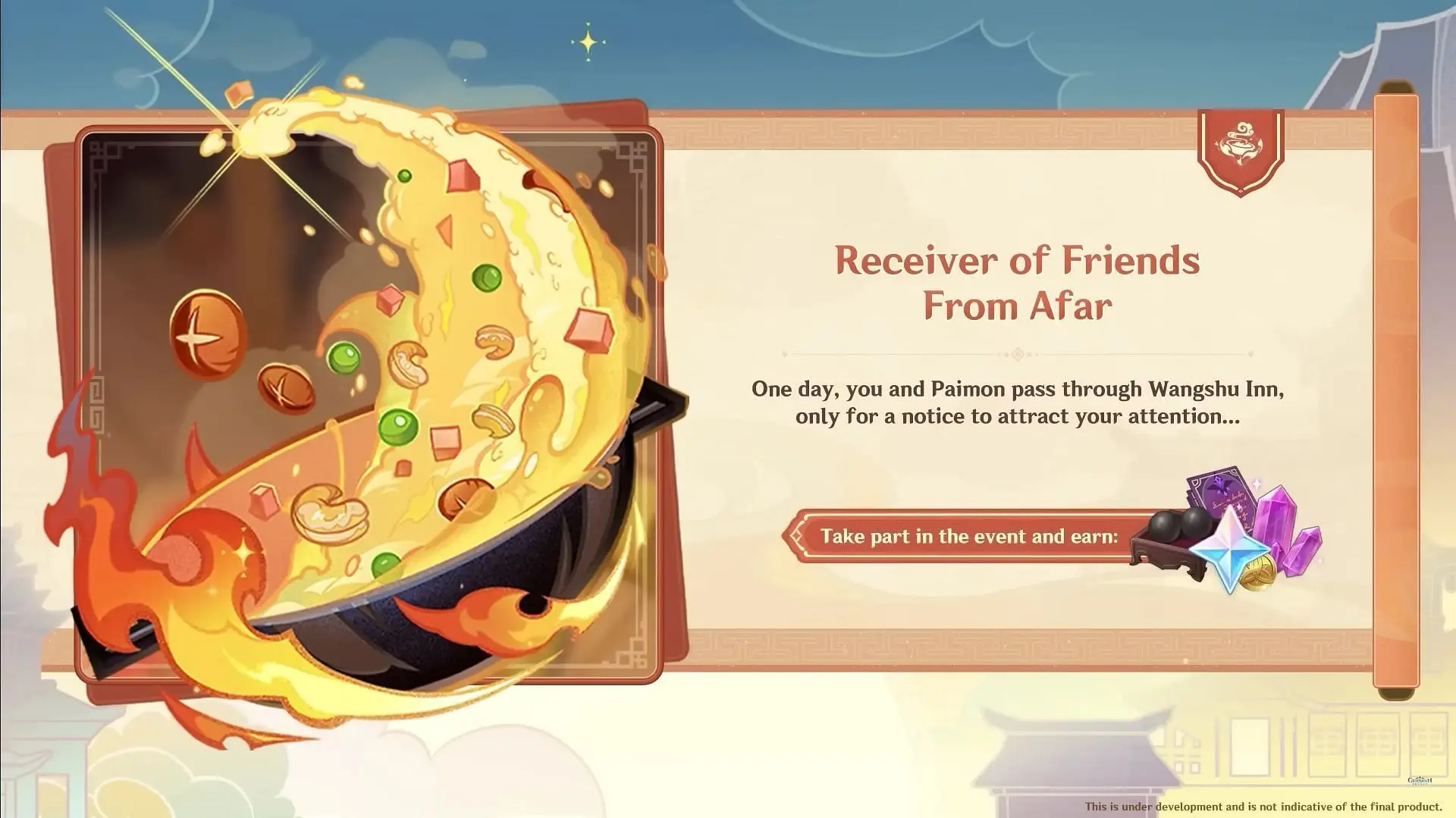 Participate in the Receiver of Friends From Afar event for four new recipes (Image via HoYoverse)