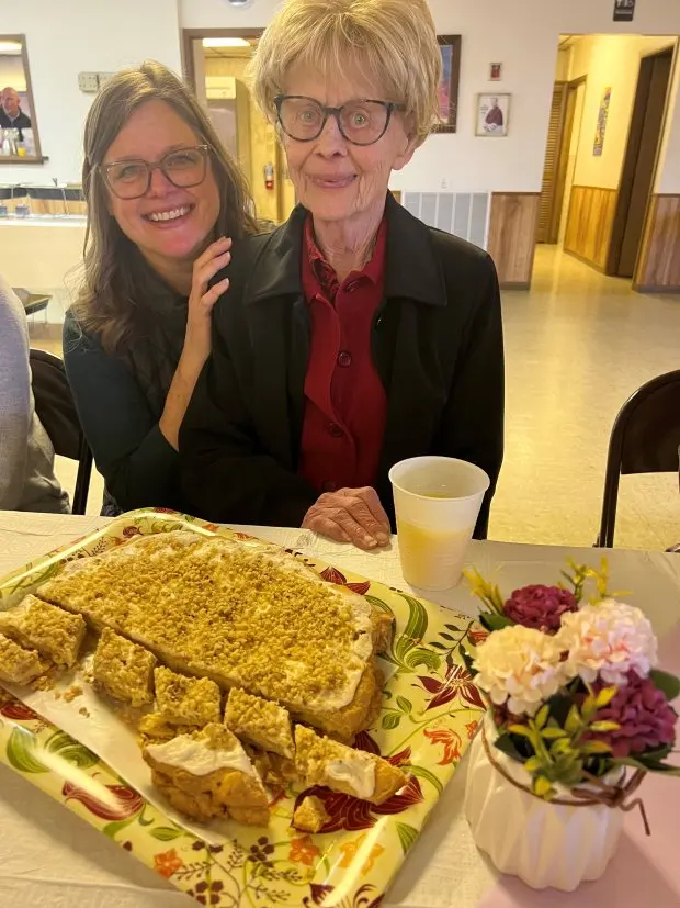 Jodi Scutchfield joins her mom Sis with shared smiles for the latter's 80th birthday brunch celebration on Sunday, Feb. 11, 2024 in San Pierre. (Philip Potempa/Post-Tribune)