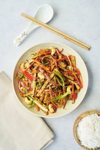 Ching-He Huang's smoked tofu veggie stir-fry with cashew nuts. Pictures: Jamie Cho/PA