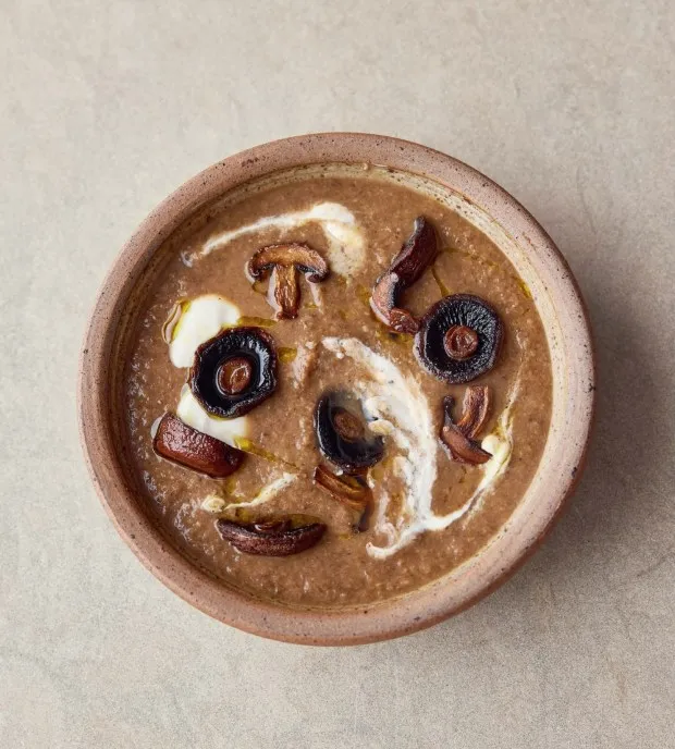 This Mushroom Soup is topped with a ripple of sour cream and crispy mushrooms. (Photo by David Loftus)