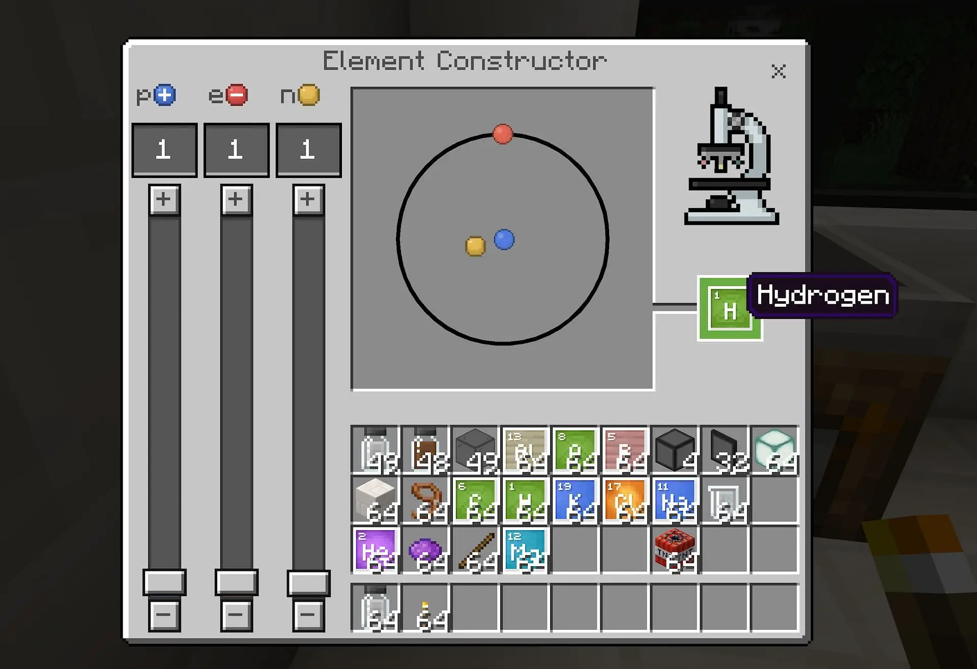 The interface for the element constructor (Image via Mojang)