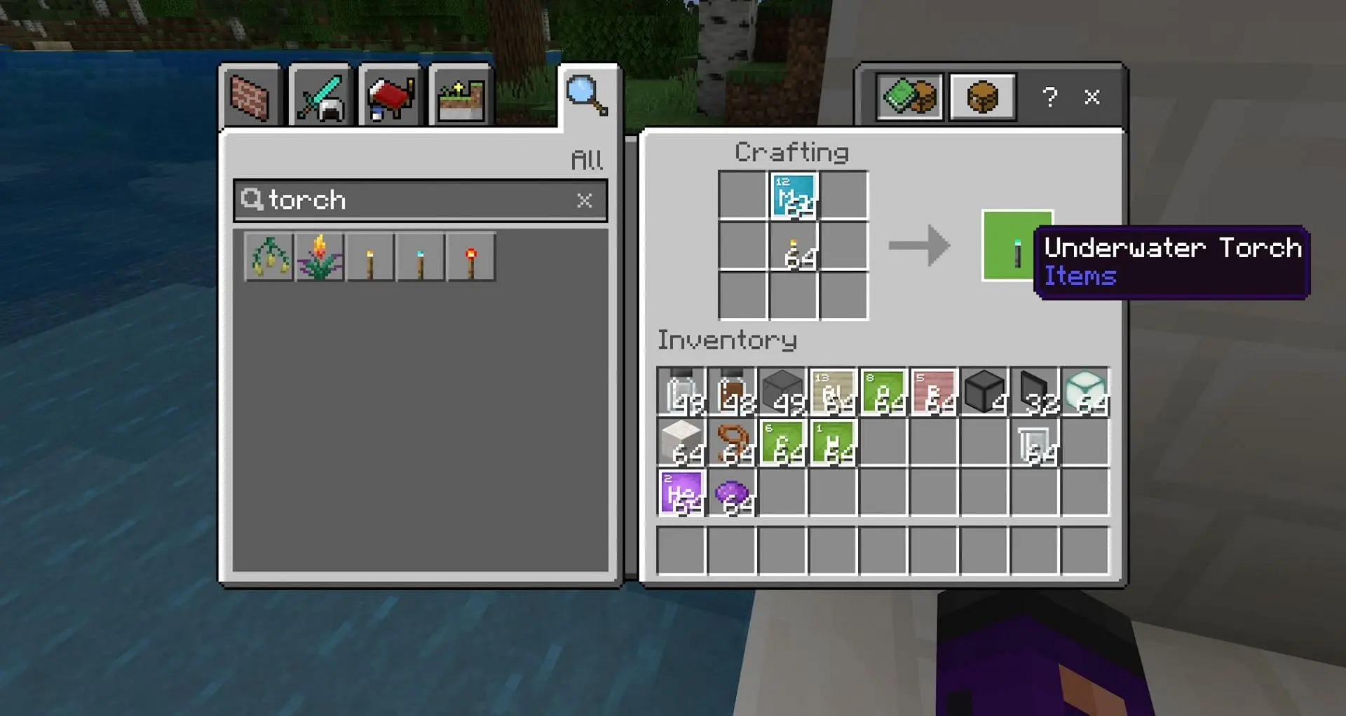 The recipe for underwater torches (Image via Mojang)