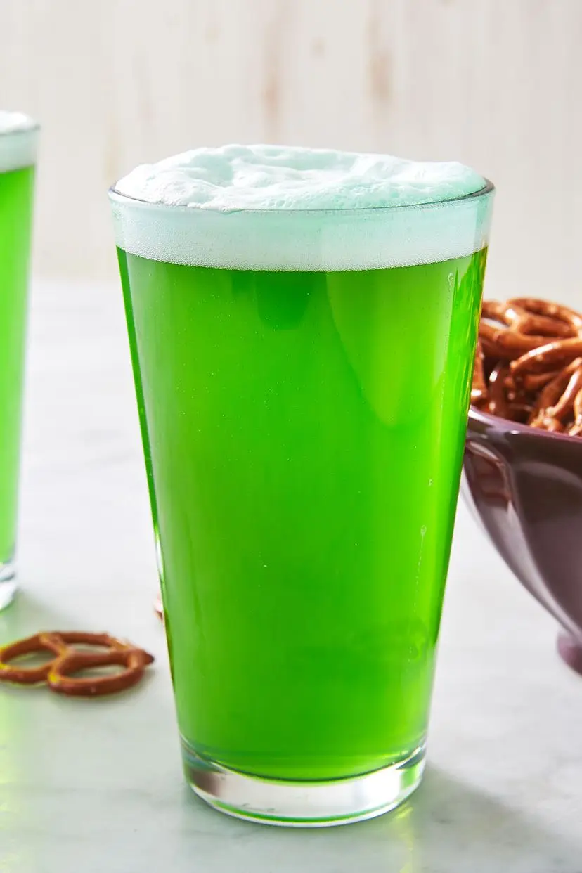green beer in a pint glass