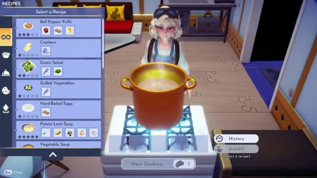 An image of cooking in Disney Dreamlight Valley.