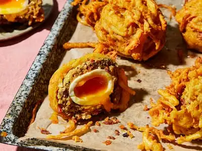 Dina Macki's take on Scotch eggs from Bahari: Recipes from an Omani Kitchen and Beyond. Photo: Patricia Niven