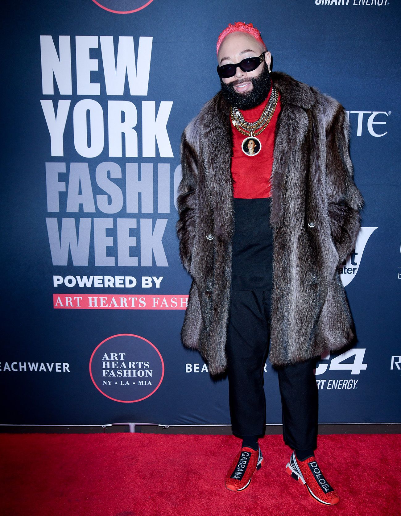 NEW YORK, NEW YORK - FEBRUARY 08: Bandit The Rapper arrives on the red carpet during New York Fashion Week Powered by Art Hearts Fashion at The Angel Orensanz Foundation on February 08, 2024 in New York City.  (Photo by Mark Gunter/Getty Images for Art Hearts Fashion)