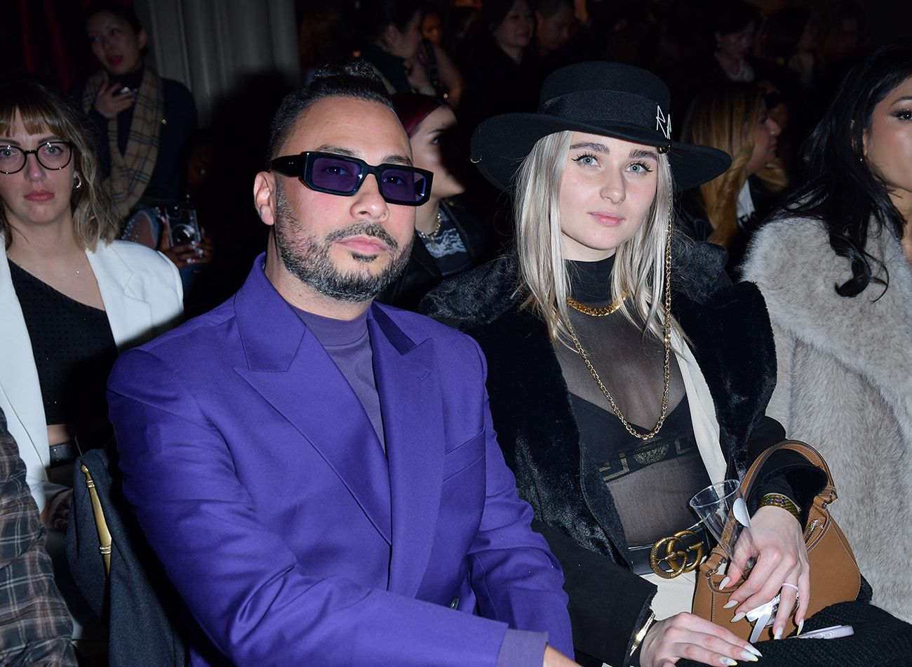 NEW YORK, NEW YORK - FEBRUARY 08: DJ Cardi and Kristina Vskakova in front row during New York Fashion Week Powered by Art Hearts Fashion at The Angel Orensanz Foundation on February 08, 2024 in New York City.  (Photo by Mark Gunter/Getty Images for Art Hearts Fashion)