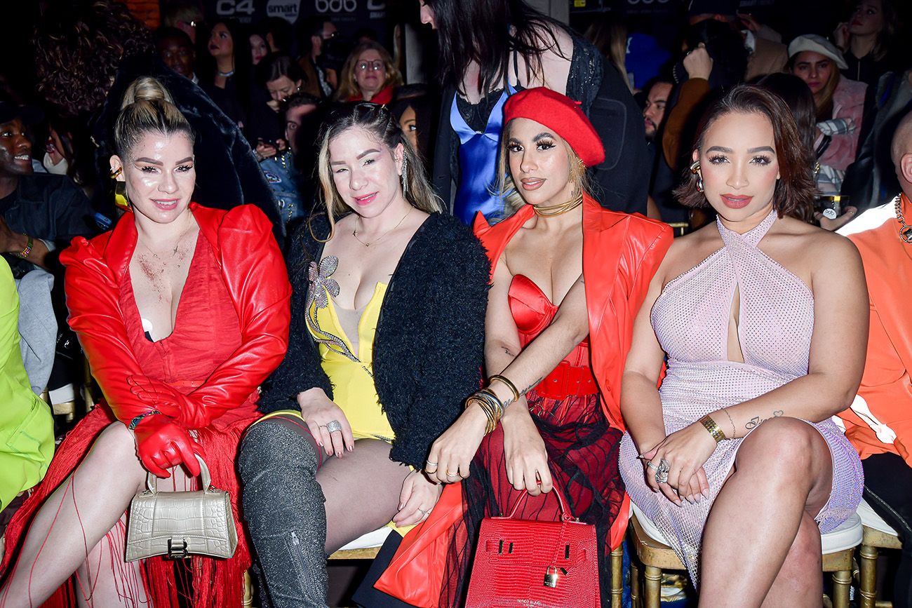 NEW YORK, NEW YORK - FEBRUARY 08: Paloma De Leon, Beatriz, Lela Espinal and Katherine Matain front row during New York Fashion Week Powered by Art Hearts Fashion at The Angel Orensanz Foundation on February 08, 2024 in New York City.  (Photo by Mark Gunter/Getty Images for Art Hearts Fashion)