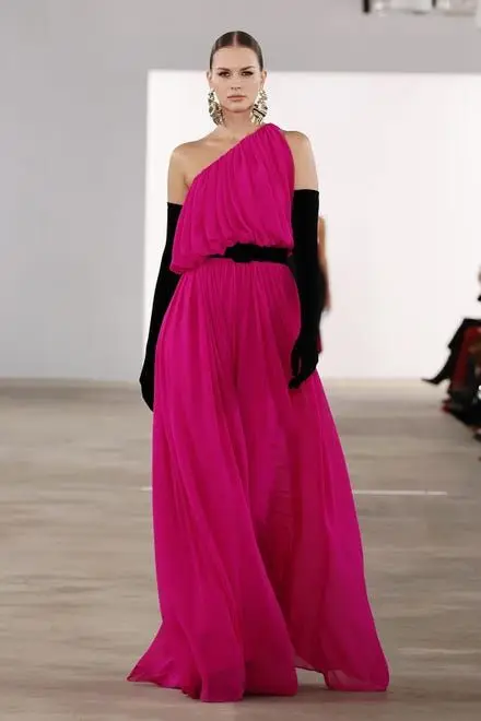 A model walks the runway at the Badgley Mischka fashion show during New York Fashion Week on Feb. 10.