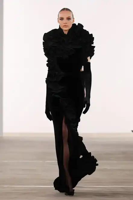 A model walks the runway at the Badgley Mischka fashion show during New York Fashion Week on Feb. 10.