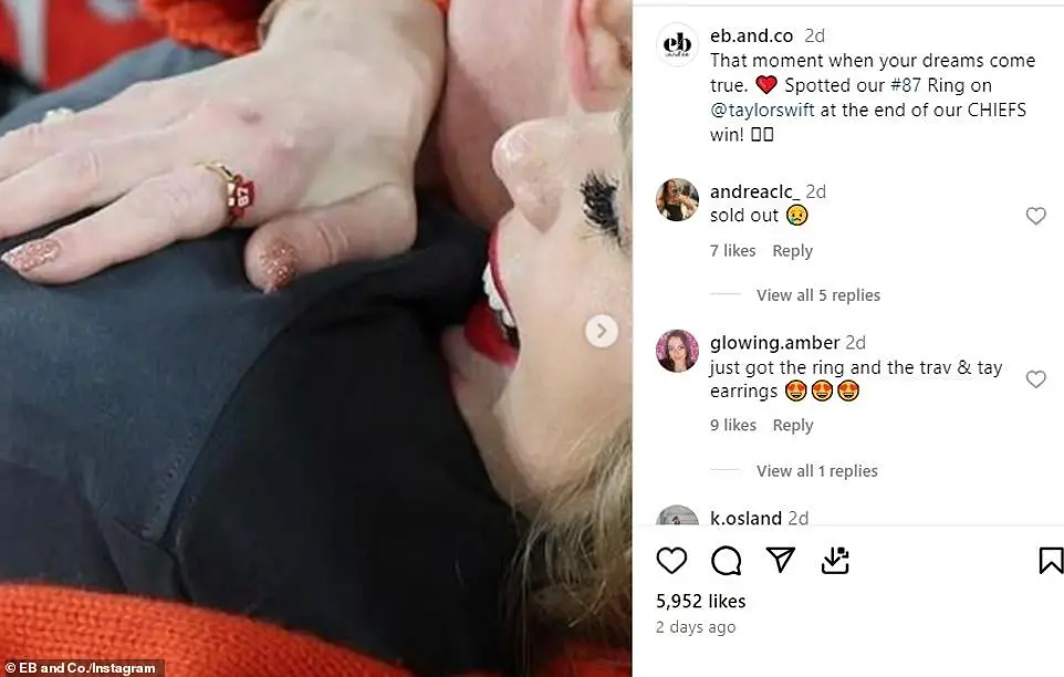 Ahead of the way, she was gifted a ring by Kelce's mother Donna, which she wore to the game