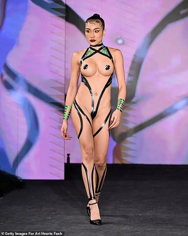 The flesh-flashing range is crafted entirely from body tape, leaving little to the imagination