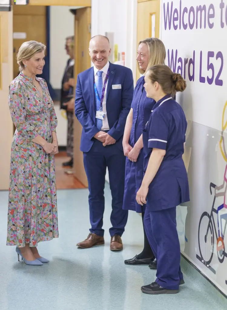 Sophie, the Duchess of Edinburgh looked radiant in a floral tea dress from Suzannah London