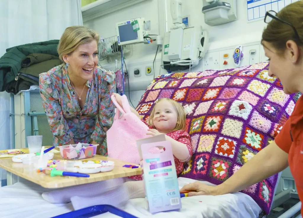 The Duchess of Edinburgh meets patient Astrid Walker, 2, during a visit to the Paediatric Neurosciences Ward at Leeds Children's Hospital. Picture date: Wednesday March 20, 2024.