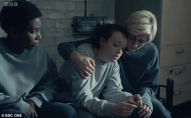 Jodie Whittaker (right), Tamara Lawrance (left) and Bella Ramsey (centre) seen in the BBC's drama Time
