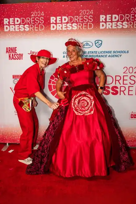 Cindy Bookout and Shann Carr hit the red carpet at the LGBTQ Community Center of the Desert's Red Dress/Dress Red Party in Palm Springs, Calif., on March 16, 2024.