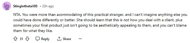 One person wrote: 'NTA. The thing about being a designer, especially a bridal designer is listening to the bride and what sort of dress they see themselves in'