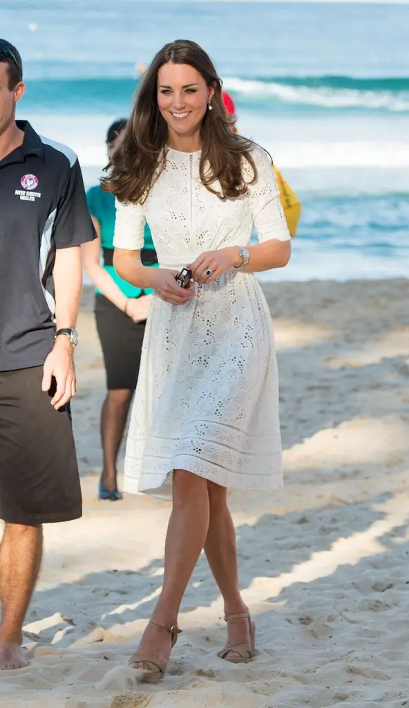 princess kate wearing white broderie dress in australia