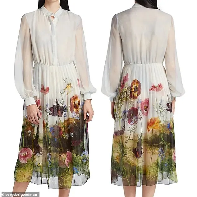 The mother-of-two donned a £2,776 ($3,490) silk-chiffon landscape shirt dress from Oscar De La Renta for the occasion (pictured)