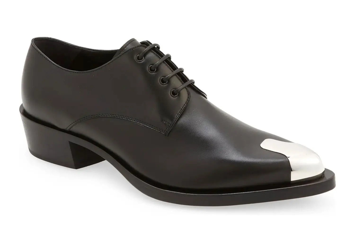 Alexander McQueen Men's Metallic-Toe Leather Derby Shoes