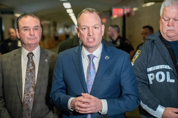 (NYPD PBA President Patrick Hendry) Arraignment of five men who were allegedly involved in a Gang Assault on two NYPD Officers in Midtown at the Criminal Courthouse at 100 Centre Street in Manhattan on Friday Feb. 16, 2024. 1104. (Theodore Parisienne for New York Daily News)