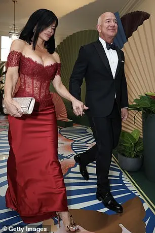 Soon-to-be Mrs. Bezos opted for a tight, fiery red $2,200 Rasario gown with a very low-cut neckline and sleeves that hung off her shoulders, which left her enviable curves on full display