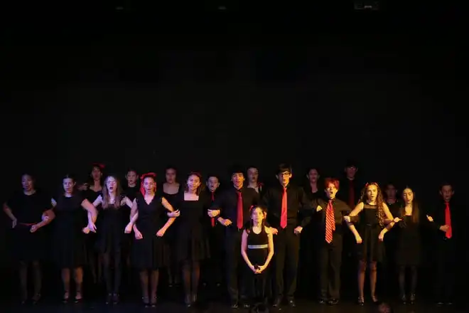 The entire cast of MTI's Broadway Junior Revue: Raise Your Voice performs 