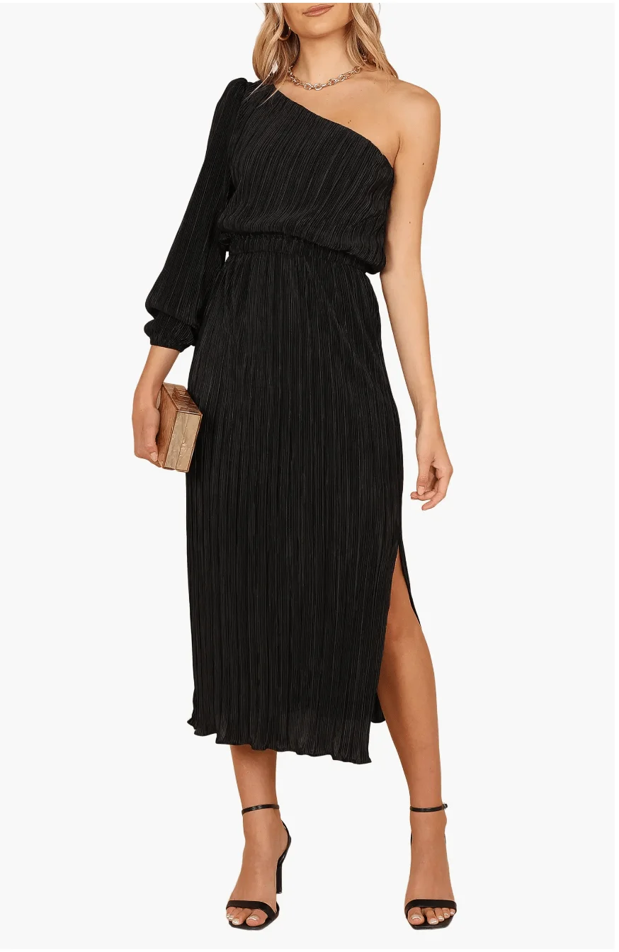 Petal & Pup Pontee Plissé One-Shoulder Midi Dress