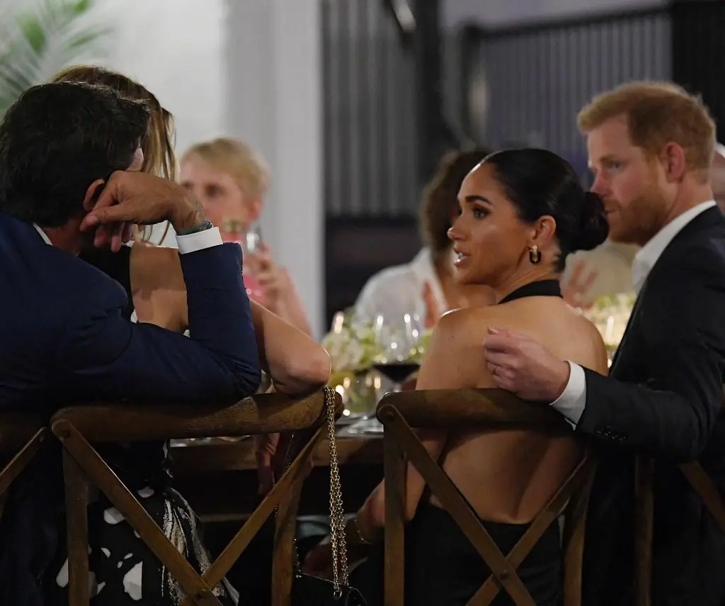 Nacho Figueras and his family Delfina are seen talking to Meghan and Harry.