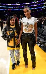 LOS ANGELES, CALIFORNIA - MAY 12: Kim Kardashian and daughter North West attend the the Western Conference Semifinal Playoff game between the Los Angeles Lakers and Golden State Warriors at Crypto.com Arena on May 12, 2023 in Los Angeles, California. (Photo by Kevork Djansezian/Getty Images)