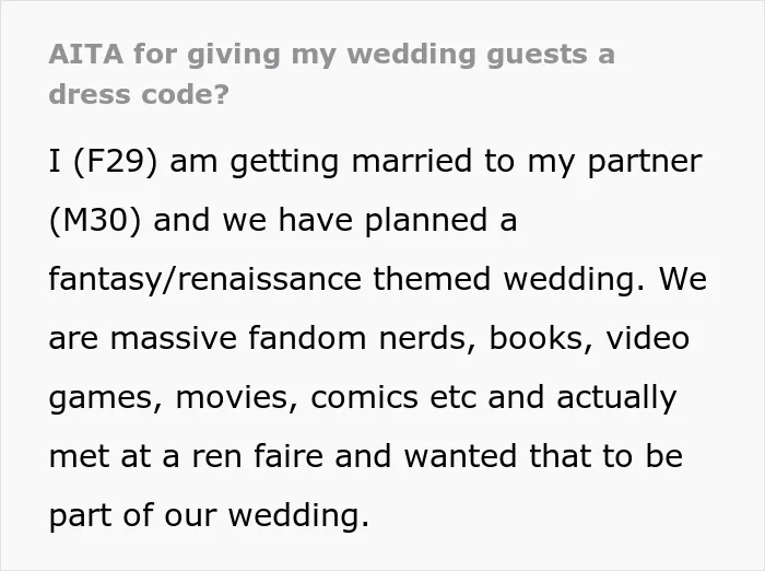 Geeky Couple Plans A Fantasy-Themed Wedding, Imposes A Dress Code That Stirs Up Family Drama