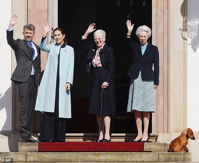 King Frederik, Queen Mary and Princess Benedikte all donned blue, whereas Margrethe opted to wear red and white