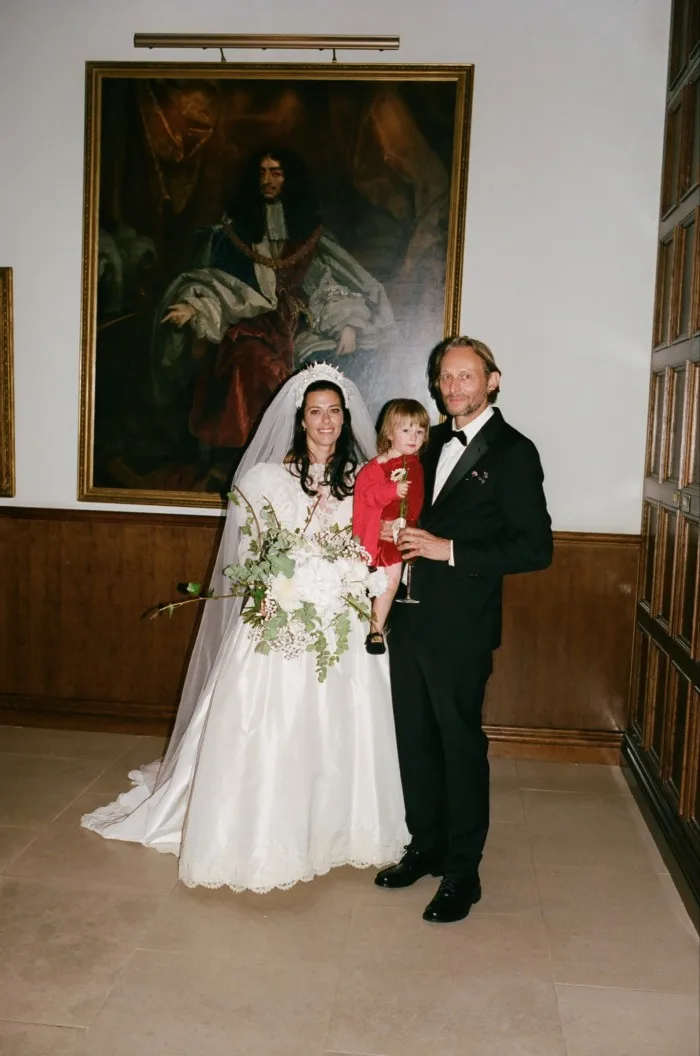 Producer Sylvia Farago wears her upcycled 1990s dress, with a crown embellished for her by Simone Rocha